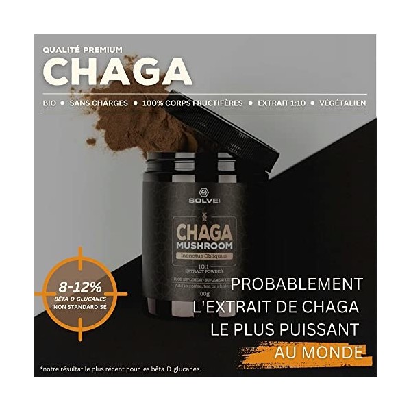 Solve Labs® ● Extrait De Chaga Sibérien Biologique En Poudre ● 10% De Bêta-D-Glucanes ● Extrait 10:1 ● Zéro Agent De Rempliss