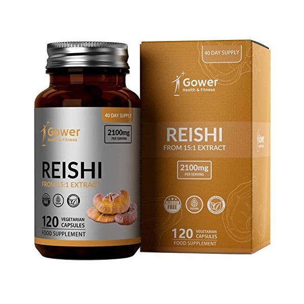 GH Reishi Champignon Supplément Extrait 15:1 | 120 Capsules Végétaliennes | 2100mg Supplément Nootrope | Fabriqué dans des In