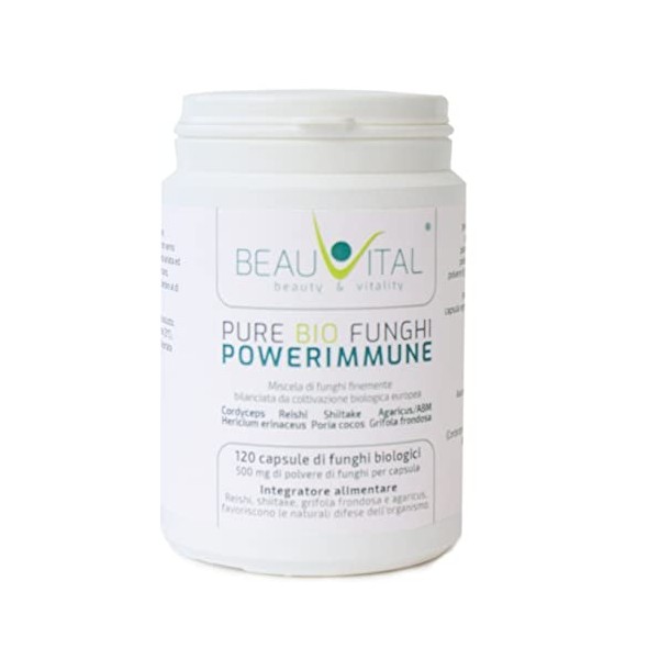 Pure Bio Champignons Powerimmune 120 capsules chaque 500 mg de Cordyceps, Reishi, Hericium, Agaricus, Grifola, Emporia cocos,