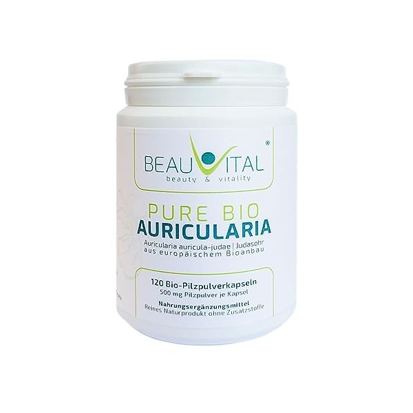 Pure Bio Auricularia Lot de 120 capsules 500 mg chacune en poudre provenant de lagriculture biologique de lUE, végétalien, 