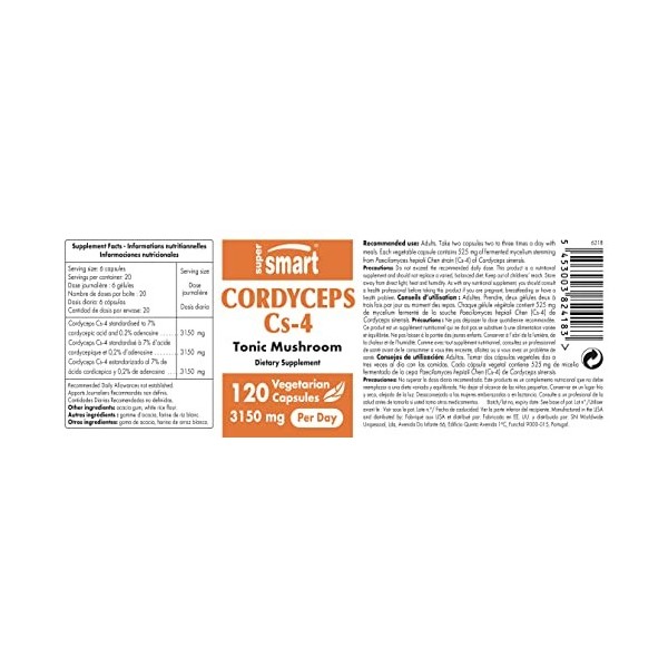 Cordyceps Sinensis Cs-4-3150mg par Jour - Stimulant - Aide à Améliorer les Performances et lÉnergie Physique - Extrait de Co