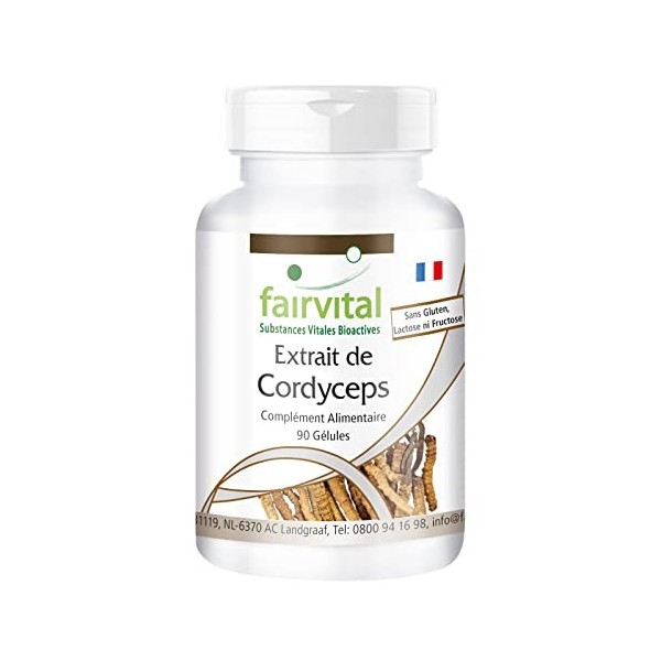 Fairvital | Cordyceps extrait 500mg Fortement dosé - 90 capsules - Cordyceps Sinensis - standardisé à 40% polysaccharides