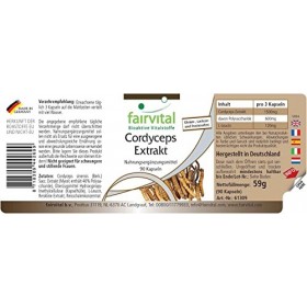 Fairvital | Cordyceps extrait 500mg Fortement dosé - 90 capsules - Cordyceps Sinensis - standardisé à 40% polysaccharides