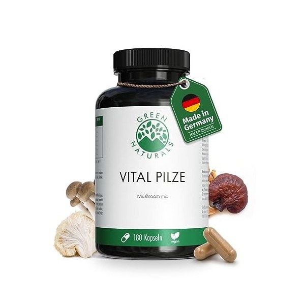 GREEN NATURALS: Extrait de Champignons Vitaux 100% Végétaliens, Du Reishi, Shiitake et Cordyceps Sinensis Extralients - 180 C