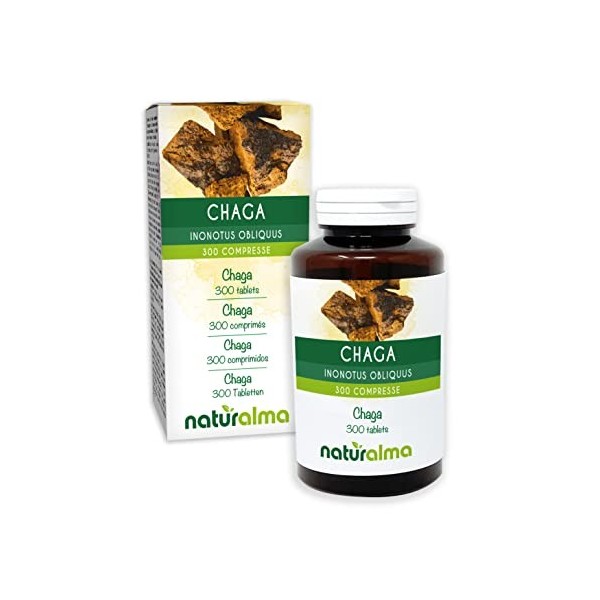 Chaga ou Polypore oblique Inonotus obliquus champignon Naturalma | 150 g | 300 comprimés de 500 mg | Complément alimentaire