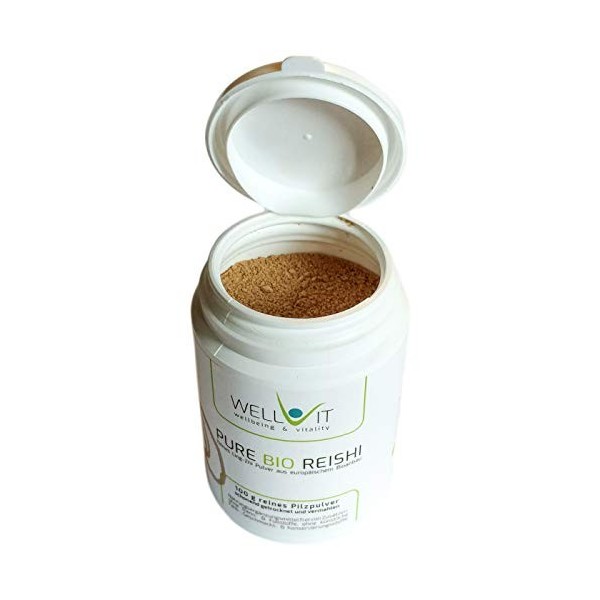 Pure Bio Reishi 100g Ling-Zhi poudre de champignon médicinale de lagriculture biologique de lUE, végétalienne, sans additif