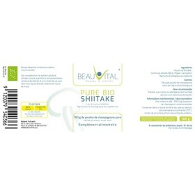 Pure Bio Shiitake 100 g Lentinula edodes poudre de champignons médicinaux de lagriculture biologique de lUE, végétalien, sa