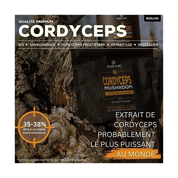 Solve Labs® ● Extrait De Cordyceps Biologique En Poudre ● 43% De Bêta-D-Glucanes ● Extrait 10:1 ● Zéro Charge Et Additif ● 30