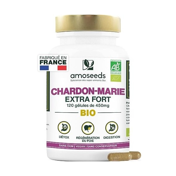 Chardon-Marie BIO | Extra Fort, 1350mg / Jour | Régénérant Foie, Protection, Détox, Digestion | 120 gélules de 450mg | Qualit