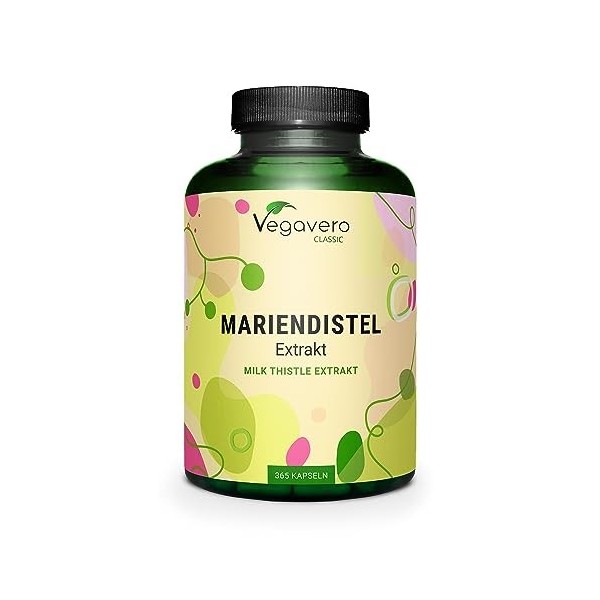 Chardon Marie Vegavero® | 365 Gélules | Avec 80% Silymarine + 30% Silybine | Sans Additifs | Dépuratif Foie Naturel + Digesti