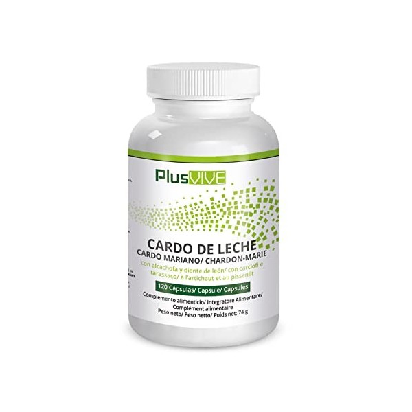 Plusvive - Lot de 120 capsules de complexe à base de chardon-marie, enrichies en extraits d’artichaut et de pissenlit, 100 % 