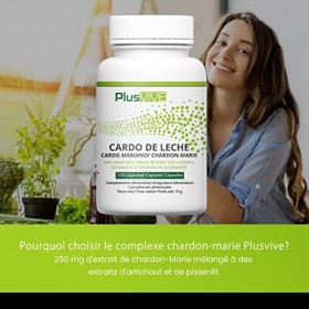 Plusvive - Lot de 120&nbsp;capsules de complexe à base de chardon-marie, enrichies en extraits d’artichaut et de pissenlit, 100&nbsp;% 
