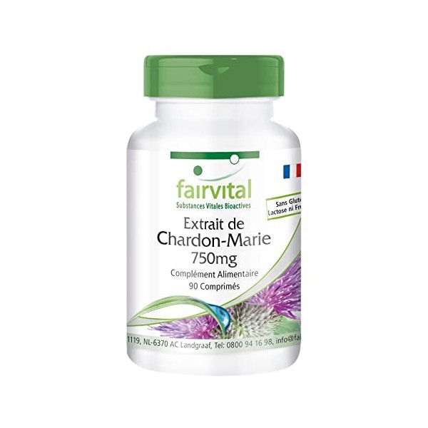 Fairvital | Extrait de chardon Marie 750mg - boite pour 3 mois - VEGAN - Hautement dosé - 90 comprimés - normalisé à 80% sily