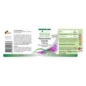 Fairvital | Extrait de chardon Marie 750mg - boite pour 3 mois - VEGAN - Hautement dosé - 90 comprimés - normalisé à 80% sily