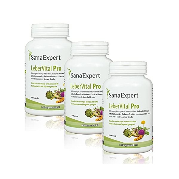 Pack 3 |SanaExpert LeberVital Pro| Purification du foie et des reins, Digestion Difficile, Ballonnements |Chardon-Marie, Curc