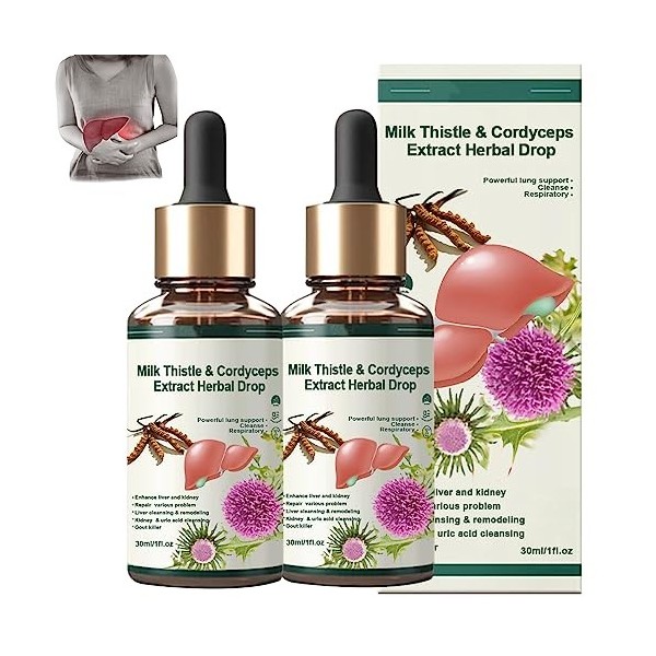 Tinaherbs Milk Thistle & Cordyceps Sinensis Drops, Chardon-marie Et Extrait De Cordyceps Goutte à Base De Plantes, Gouttes De