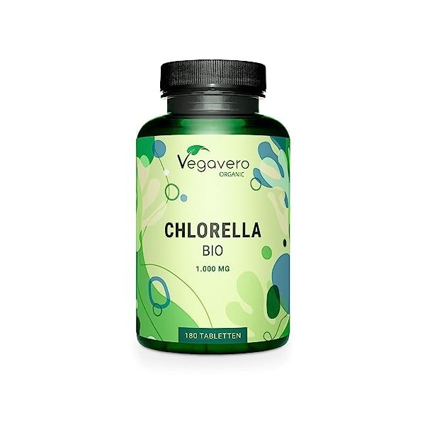 Chlorella BIO Vegavero® | 1000 mg par Comprimé | Origine Europe | Sans Additifs | Avec Vitamine B12 Naturelle | Source de Vit