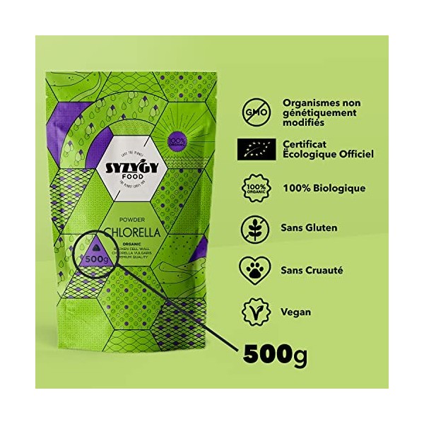 Chlorella en Poudre BIO | 500g | Pureté Maximale Chlorella Poudre | Paroi Cellulaire Brisée | Proteine Vegetale - Proteine Ve