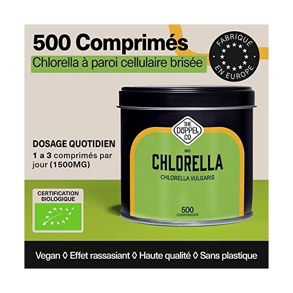 Chlorella Bio Pure | 500 Comprimés | 1500 mg par dose | Paroi cellulaire brisée | Proteine vegan, Proteine vegetale | Detox 1