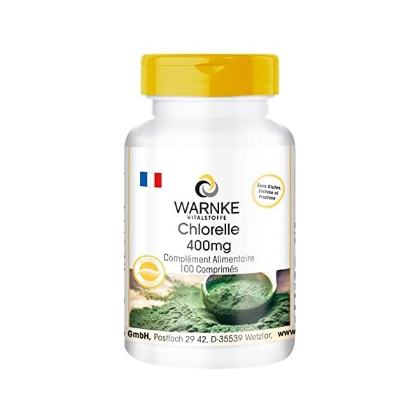 Chlorella 400 mg - 100 comprimés - Végan - Chlorella pyrenoidosa - Riche en chlorophylle et en vitamine B12 | Warnke Vitalsto