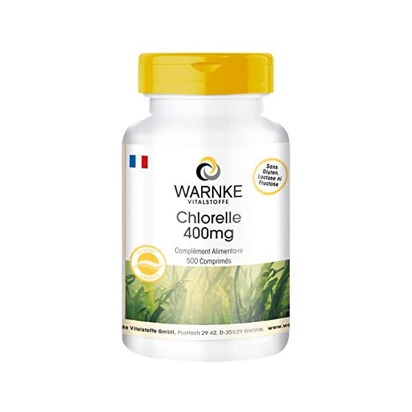Chlorella 400 mg - 500 comprimés - Végétarien - Chlorella pyrenoidosa - Riche en chlorophylle et en vitamine B12 | Warnke Vit