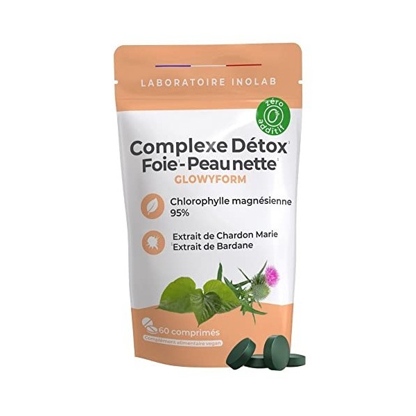 Complexe Detox, Peau Nette | Chlorophylle + Chardon Marie bio + Bardane bio + Fibres Prébiotiques Bio | Détox Foie, Digestion