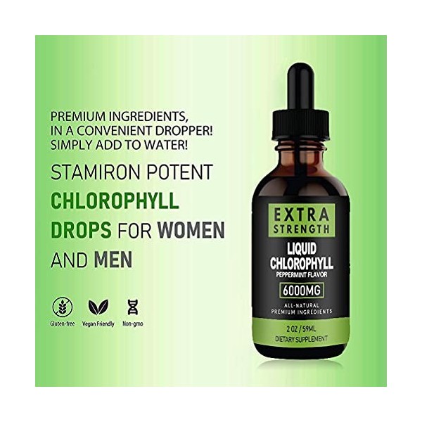 Chlorophyll Liquid Drops, Energy Boost Skin Care Supplément Déodorant Interne Soutien du Système Immunitaire avec Chlorophyll