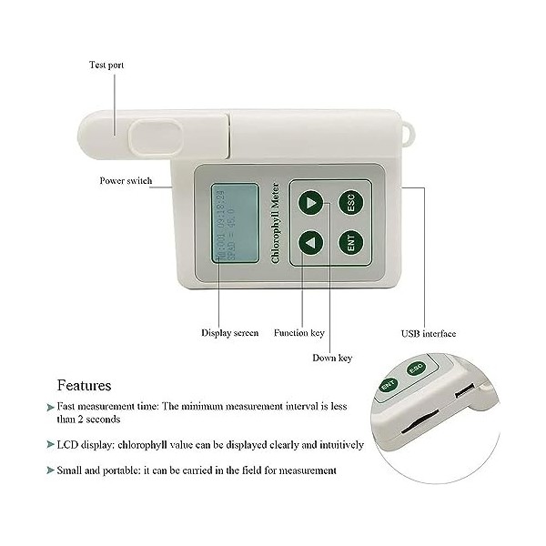 XARONF Testeur de chlorophylle portatif numérique avec écran LCD Chlorophylle: 0,0-99,9 SPAD, for Tester lanalyseur de chlor