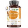 Curcuma Bio Gélules 1520mg Par Portion - 180 Gélules Vegan 3 Mois - Avec Gingembre et Poivre Noir - Certifié Agriculture Bi