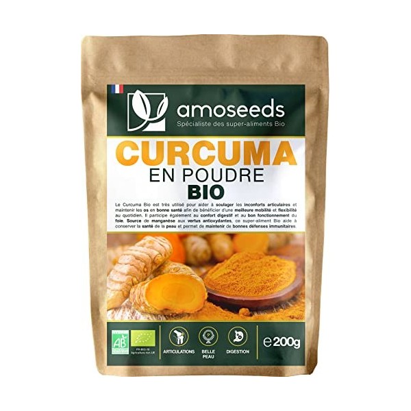 Curcuma en Poudre Bio 200G | 3% Curcumine | Articulations, Mobilité, Digestion, Peau | Qualité Supérieure