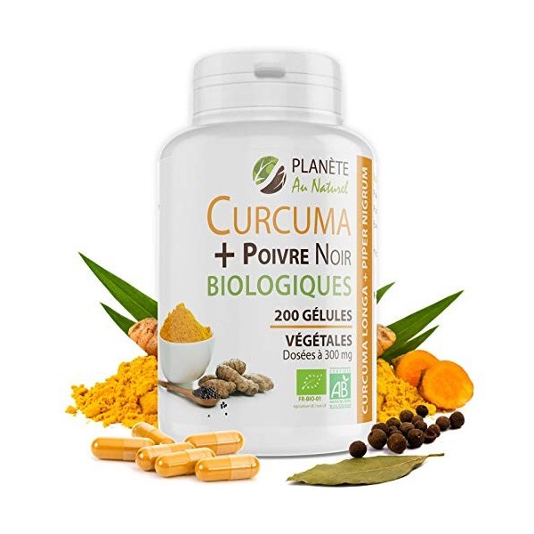 Planète au Naturel Curcuma et Poivre Noir Bio 300mg - 200 gélules végétales