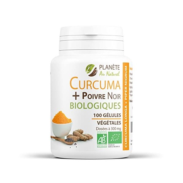Planète au Naturel Curcuma et Poivre Noir Bio 300mg - 200 gélules végétales