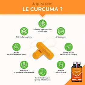 Curcuma BIO | 100% Naturel | Anti-inflammatoire & Antioxydant | Douleurs Articulaires | Association Curcumine & Poivre Noir p