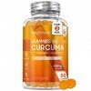 Gummies Curcuma 2100mg + Gingembre et Poivre Noir - 90 Gummies Vegan 3 Mois - Goût Citron - Extrait de Curcuma Contenant 95% 