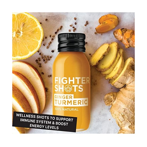 Fighter Shots Gingembre + Curcuma 12x60ml | 100% Naturel | Perfect Morning/Post Workout Pick Me Up | Sans conservateurs | S