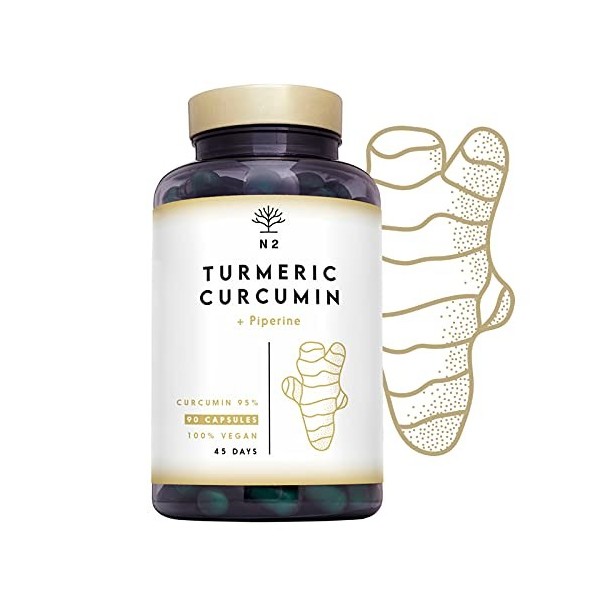 Curcuma Pipérine EXTRA FORT 95% de Curcumine et Poivre Noir. Optimale Absorption, Antioxydant | 90 Gélules -Végan Certifié-Fa