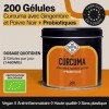 Curcuma Bio avec Gingembre et Poivre Noir | PROBIOTIQUES | 200 Gélules pour 100 Jours | 1460mg - Haute Dose | Antioxydant et 