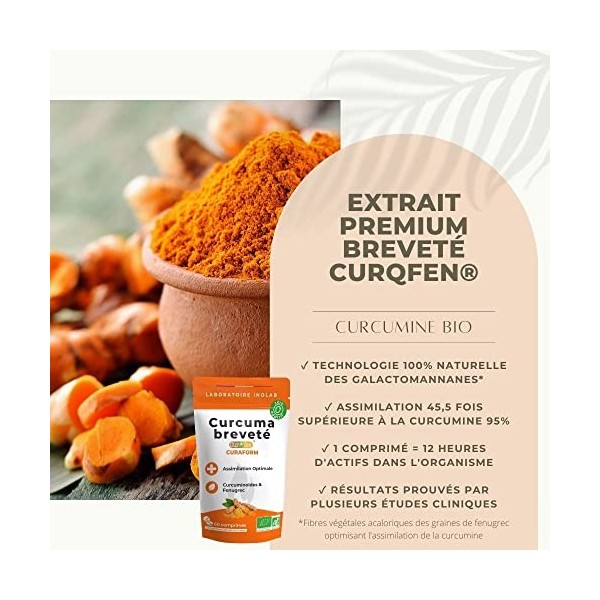 Curcuma BIO breveté CurQfen® | Curcumine microencapsulée biologique - assimilation supérieure à la pipérine poivre noir | Rés