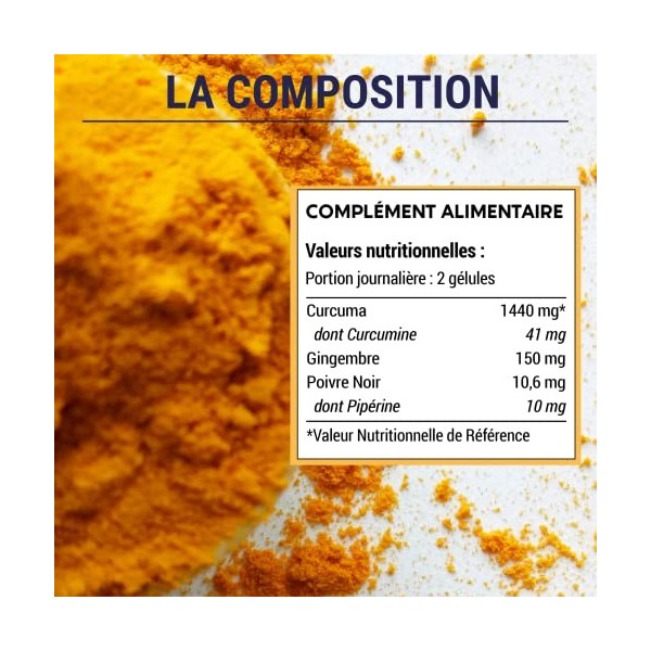 CURCUMA + Poivre noir + Gingembre | 1440 MG | Articulations Immunité Antioxydant Digestion | 120 Gélules | Complement aliment