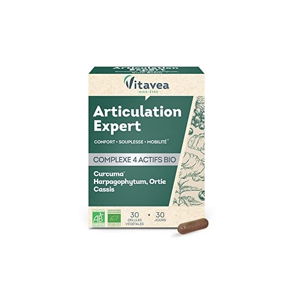 Vitavea Bien-être Articulation Expert - Complexe 4 Actifs Bio - 30 Gélules Végétales - Fabriqué en France