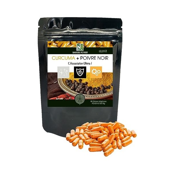 NAKURU | Curcuma + Poivre Noir | Gamme Power | Fabriqué en France | "LAssociation Ultime !" | 90 Gélules de 375mg / Poids N