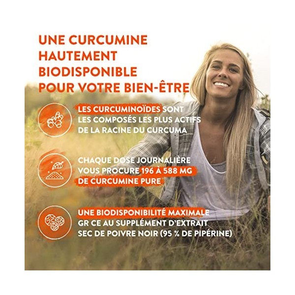 Curcumine Curcuma Poivre Noir - Complement alimentaire de curcuma poudre 2400mg poudre de racine par portion 95% de curcumi