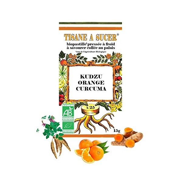 Bio Pastilles Tisane à Sucer Kudzu Orange Curcuma Bio - 15g - 25 pastilles