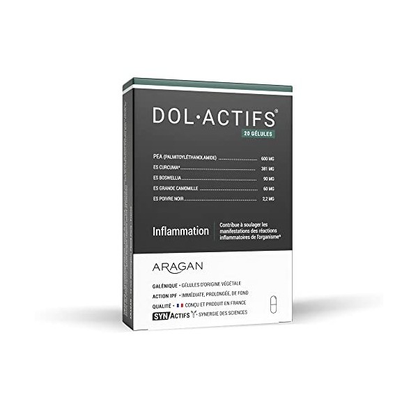 ARAGAN - Synactifs - Dolactifs - Complément Alimentaire Anti Inflammatoire - Curcuma, PEA, Boswellia, Camomille - 12 Gélules 