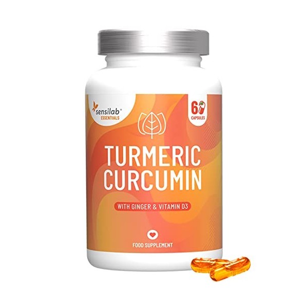 Sensilab Curcuma Gélules Micellaire 1000 mg avec Vitamine D3 et Gingembre | Extrait de Curcuma à biodisponibilité 185x plus é