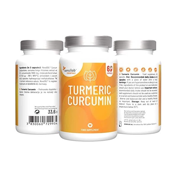 Sensilab Curcuma Gélules Micellaire 1000 mg avec Vitamine D3 et Gingembre | Extrait de Curcuma à biodisponibilité 185x plus é