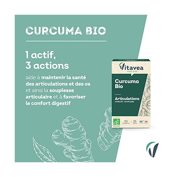 Vitavea - Curcuma BIO - Complément Alimentaire Mobilité et Souplesse des Articulations - Santé de Articulations et des Os - F