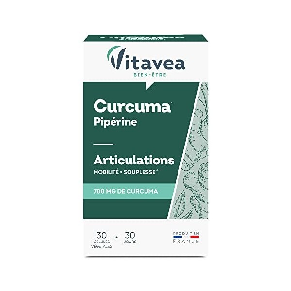 Vitavea – Curcuma – Pipérine poivre noir – Mobilité – Souplesse – 30 gélules végétales– Fabriqué en France