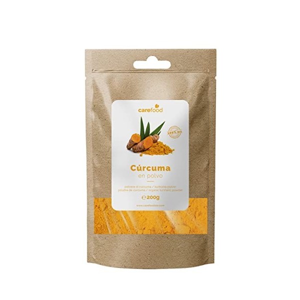 Carefood - Curcuma en Poudre Biologique - Superfood Curcuma 100% Bio Adapté aux Véganes - Superfood Naturel Idéal pour Lait D