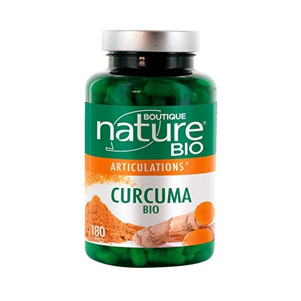 Boutique Nature - Complément Alimentaire - Articulations - Curcuma Poivre Noir BIO - 180 Gélules Végétales - Pour un bon Fonc